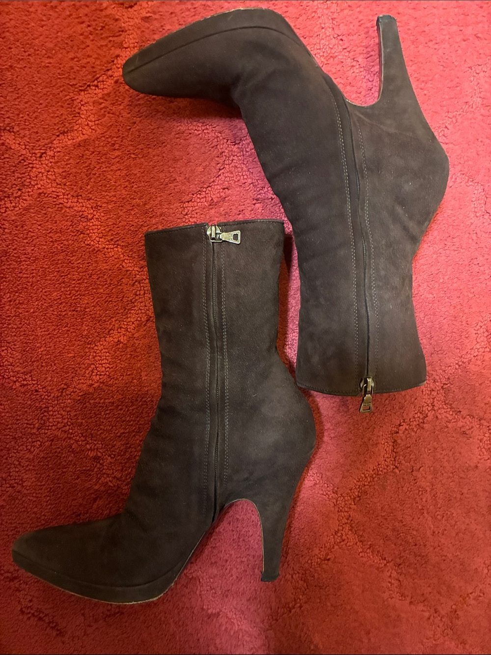Prada Brown Suede Pointed-Toe Mid-Calf Boots